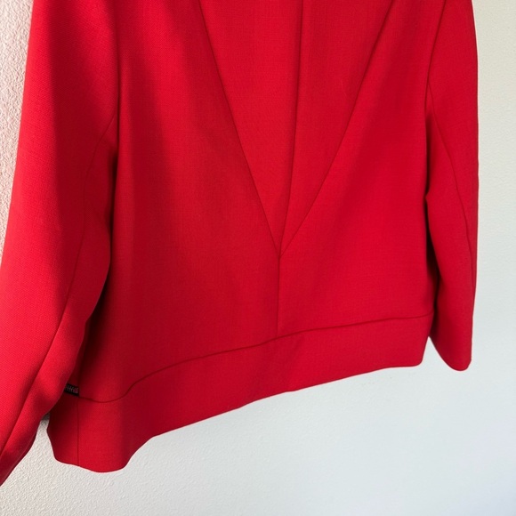 Sandro Red Notched Collar Open Structured Waist Length Boxy Blazer Women Size 8 - Picture 13 of 13
